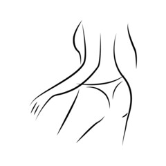Beautiful sexy female body linear sketch. Silhouette figure of a naked woman. Black outline on a white background. Line art. For the beauty industry, spa, fitness centers, lingerie stores. 