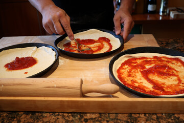 Bake original Italian pizza at home. Traditional preparation.