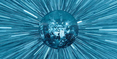 Party disco mirror ball reflecting blue color lights 