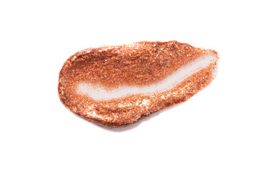 Glitter cream texture swatch isolated on white background. Cosmetic or beauty product texture.