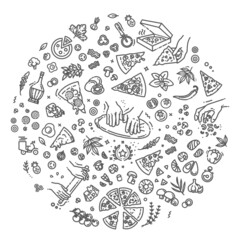 Italian traditional pizza vector outline icons set