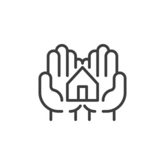 Hands holding house line icon