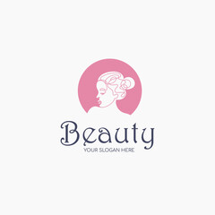 Vector logo design template in trendy linear style - woman face.