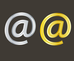 Gold and silver @ sign. vector illustration.