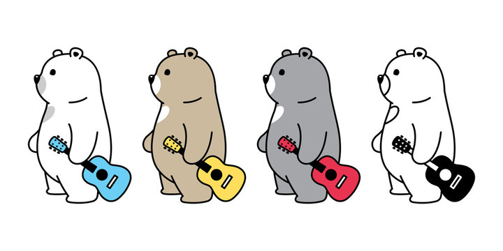 Bear vector polar bear icon guitar bass ukulele teddy logo cartoon character symbol doodle animal pet illustration design isolated clip art