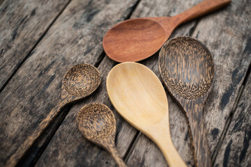 spoon wood on wood table.