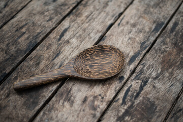 spoon wood on wood table.