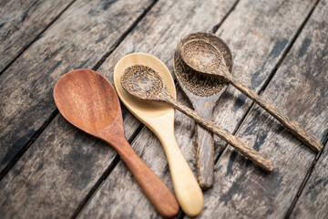spoon wood on wood table.