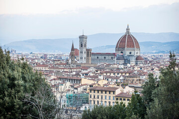 Fototapeta na wymiar Florence (Firenze) cityscape, Italy. Cityscape of Florence showing 3 of the most important landmarks of Tuscany