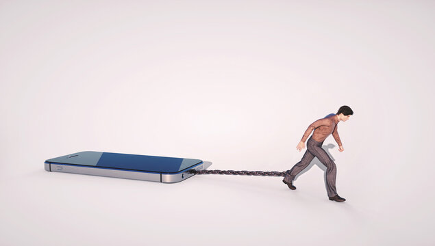 Man with a smartphone tied to his foot.