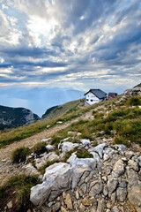 The Rifugio Gaetano Barana at Cima Telegrafo. Baldo massif, Verona province, Veneto, Italy, Europe.