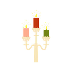 Candelabra with lit candles. Cute vector illustration hand drawn in doodle style and isolated on white background for holiday cards or printing on any surface