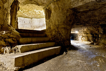 Underground positions of the Great War in a cave in Mount Cengio. Asiago plateau, Vicenza province, Veneto, Italy, Europe.