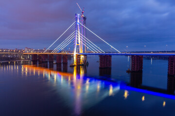 New Zaporizhzhia cable-stayed bridge with Ukrainian flag
