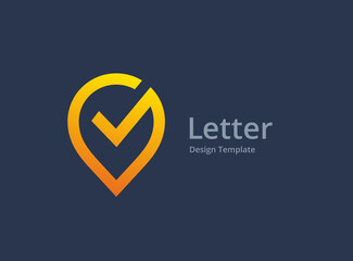 Letter V with geotag or location pin and check mark logo icon design template elements