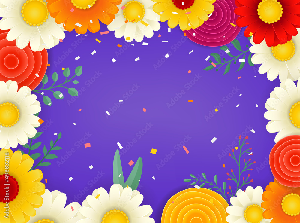 Aufkleber vector frame with color flowers. copy space for a text