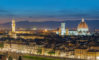 Panorama of Skyline of Historical city Florence, Tuscany, Italy at dusk