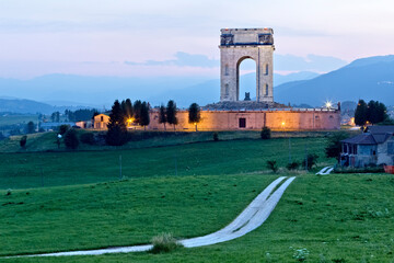 Evening falls at the Leiten ossuary, symbol of the Great War on the Asiago plateau. Asiago, Vicenza province, Veneto, Italy, Europe.