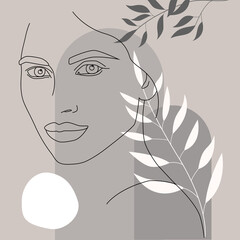 The face is a line. Abstract minimalistic female face icon, logo. A woman's face.