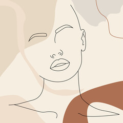 Vector portrait in a minimalist style. Portrait of a woman. Hand-drawn abstract. Used for social media stories, beauty logos, poster illustrations.
