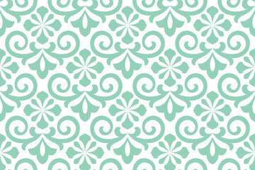 Flower geometric pattern. Seamless vector background. White and green ornament