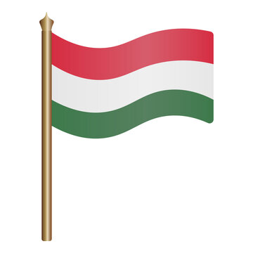 Flag of Hungary. Vector illustration. Tricolor fabric. The national symbol of the state develops in the wind. Flat style. Isolated background. Political themes. 