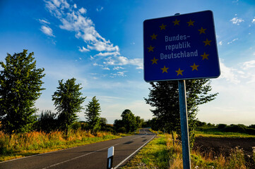 sign on the road , poland and germany border sign,taken in stettin szczecin west poland, europe