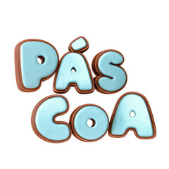 Texto 3D de Páscoa com textura de chocolate isolado em fundo branco. 