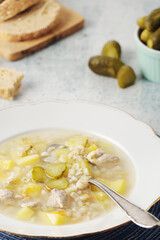 Rassolnik, traditional soup of Russian cuisine