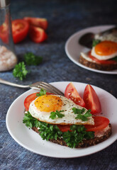 Sandwiches with fried eggs and tomatoes