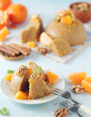 Mandarin halva dessert, traditional Greek dessert	