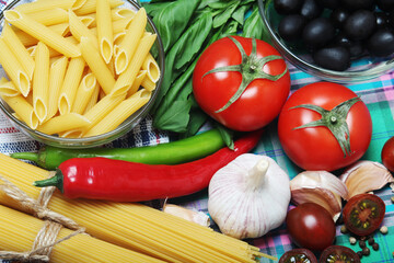 Ingredients for traditional Italian pasta