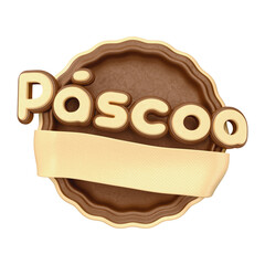 Selo 3D de Páscoa com textura realista de chocolate. 3D Render Isolado em fundo branco
