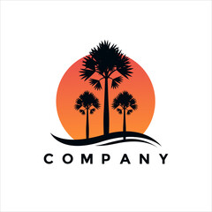 Palm tree sunset logo illustration design for your business