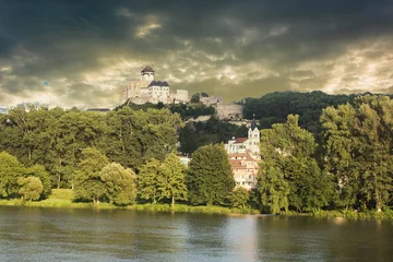 Deurstickers Trencin castle in Slovakia near and river Vah © Fyle