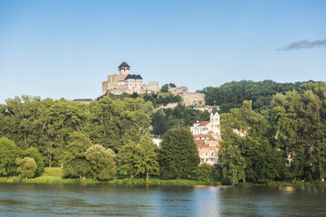 Trencin castle in Slovakia near and river Vah