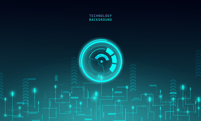 Abstract technology concept particle connection background with blue lights.