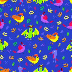 Fototapeta na wymiar Funny funny birds. Pattern. Vector illustration for children.