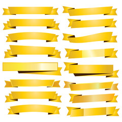 Set of golden ribbons on a white background