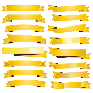 Set of golden ribbons on a white background