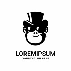 vector illustration of monkey logo wearing hat with sunglasses
