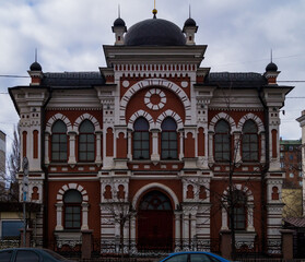 Jewish synagogue. Red Synagogue in Kyiv. Two-story synagogue