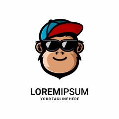 vector illustration of monkey logo wearing hat with sunglasses