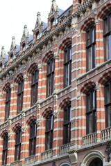 Amsterdam Spuistraat Street Historic Polychromatic Brick Building Exterior Detail, Netherlands