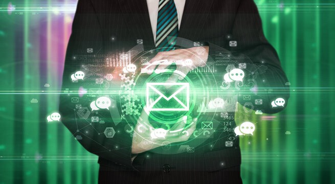 Businessman holding technology icon concept