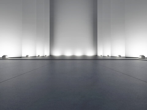 3d render of empty concrete room with illuminate light and shadow on the wall. Contemporary architecture design.