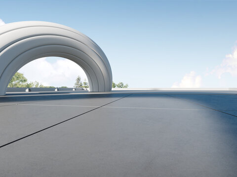 3d render of abstract architecture background with empty concrete floor, car presentation.