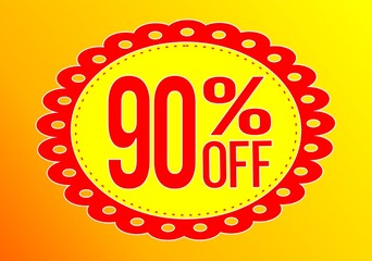 -90 percent discount. 90% discount. Up to 90%. Yellow and Red banner with floating balloon for promotions and offers. Up to. Discount and offer board.