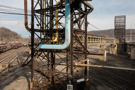 Pipe Infrastructure Over Industrial Train Yard