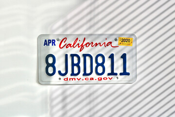 Californian vehicle plate on a wall